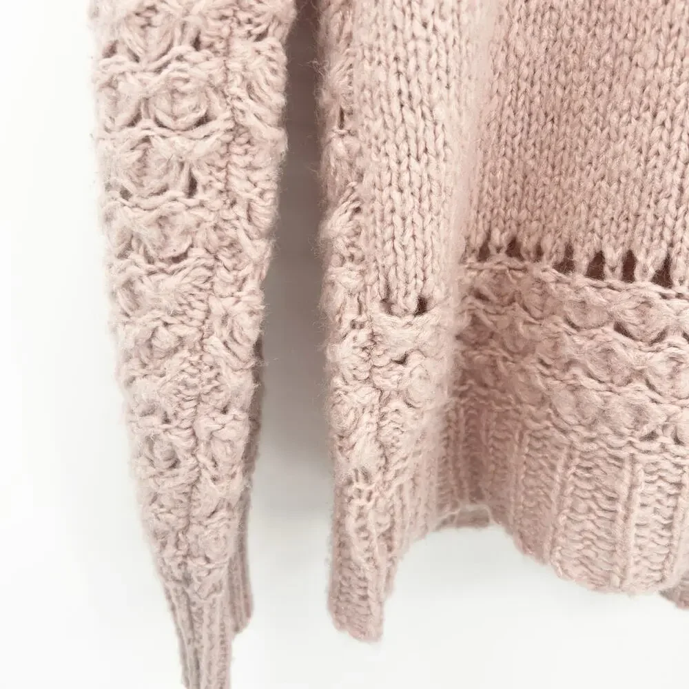 Free People Womens Crashing Waves Wool Blend Knit Oversized Pullover‎ Sweater XS